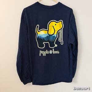 Puppy Love Rescue Long Sleeve Shirt Size XL Two Sided Mountains Navy